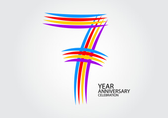 7 years anniversary celebration logotype colorful line vector, 7th birthday logo, 7 number design, Banner template, logo number elements for invitation card, poster, t-shirt.