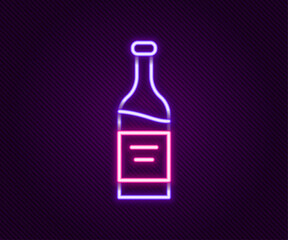 Glowing neon line Bottle of wine icon isolated on black background. Colorful outline concept. Vector