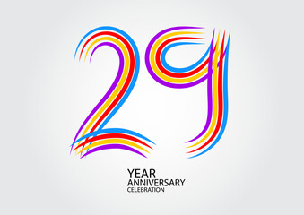 29 years anniversary celebration logotype colorful line vector, 29th birthday logo, 29 number design, Banner template, logo number elements for invitation card, poster, t-shirt.