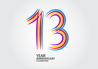 13 years anniversary celebration logotype colorful line vector, 13th birthday logo, 13 number design, Banner template, logo number elements for invitation card, poster, t-shirt.