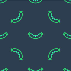 Line Sausage icon isolated seamless pattern on blue background. Grilled sausage and aroma sign. Vector