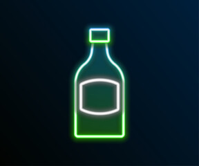 Glowing neon line Beer bottle icon isolated on black background. Colorful outline concept. Vector