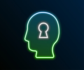 Glowing neon line Solution to the problem in psychology icon isolated on black background. Key. Therapy for mental health. Colorful outline concept. Vector