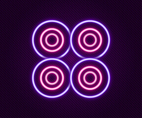 Glowing neon line Skateboard wheel icon isolated on black background. Skate wheel. Colorful outline concept. Vector