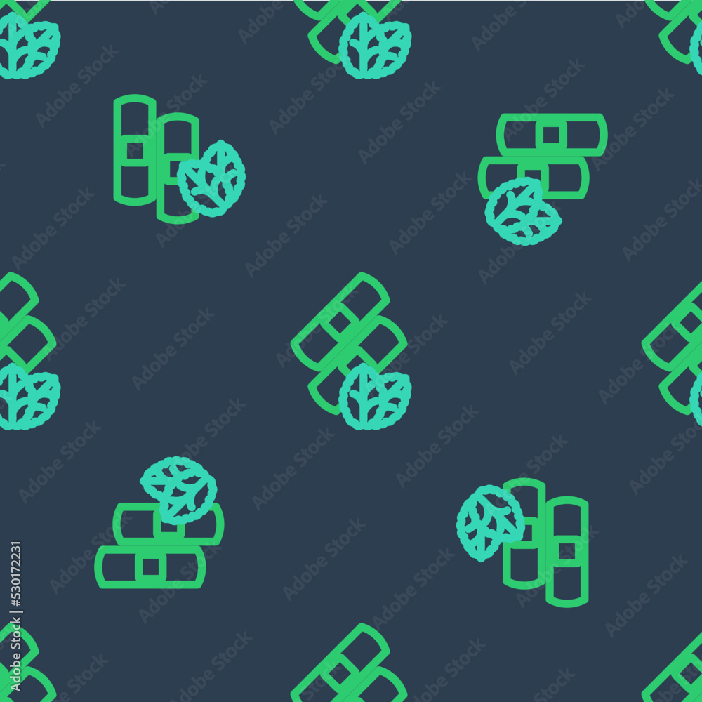 Wall mural line medical nicotine patches icon isolated seamless pattern on blue background. anti-tobacco medica