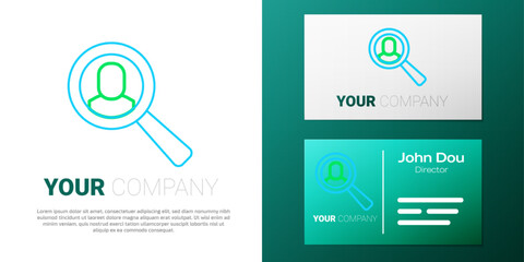 Line Magnifying glass for search job icon isolated on white background. Recruitment or selection concept. Search for employees and job. Colorful outline concept. Vector