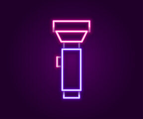 Glowing neon line Flashlight icon isolated on black background. Colorful outline concept. Vector