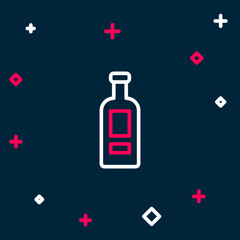 Line Glass bottle of vodka icon isolated on blue background. Colorful outline concept. Vector