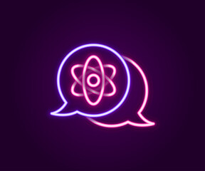 Glowing neon line Atom icon isolated on black background. Symbol of science, education, nuclear physics, scientific research. Colorful outline concept. Vector