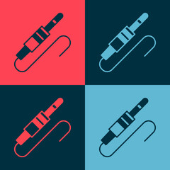 Pop art Audio jack icon isolated on color background. Audio cable for connection sound equipment. Plug wire. Musical instrument. Vector