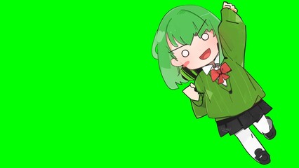 少女 キャラクター 萌え 女子高生 デフォルメ 緑背景 [別Verあり]