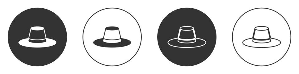 Black Man hat with ribbon icon isolated on white background. Circle button. Vector - obrazy, fototapety, plakaty