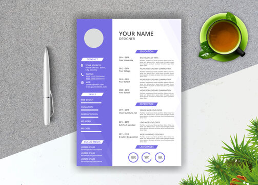 Modern simple resume or cv template for curriculum