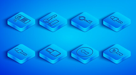 Set line Digital door lock, Marked key, Old, Lock, Keyhole, Locked, Unlocked and icon. Vector