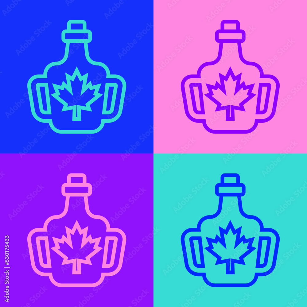 Poster pop art line bottle of maple syrup icon isolated on color background. vector