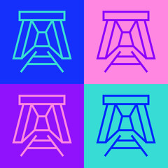 Pop art line Mine entrance icon isolated on color background. Vector