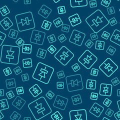 Green line Diode in electronic circuit icon isolated seamless pattern on blue background. Vector