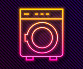 Glowing neon line Washer icon isolated on black background. Washing machine icon. Clothes washer - laundry machine. Home appliance symbol. Vector
