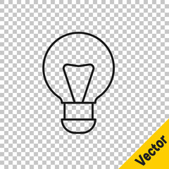 Black line Creative lamp light idea icon isolated on transparent background. Concept ideas inspiration, invention, effective thinking, knowledge and education. Vector