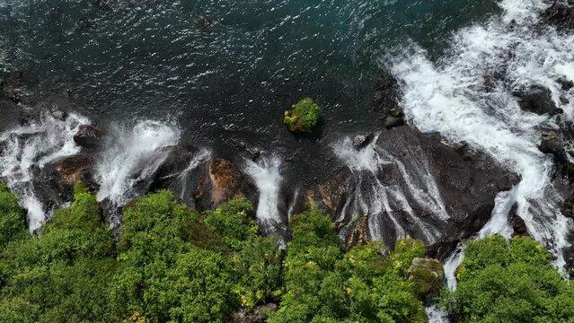 Aerial view of Hraunfossar waterfall in western Iceland, Europe