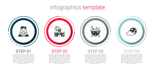 Set Vampire, Castle, fortress, Halloween witch cauldron and Moon and stars. Business infographic template. Vector