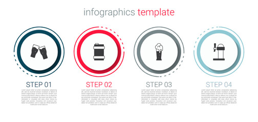 Set Glass of beer, Metal keg, and Dispenser. Business infographic template. Vector