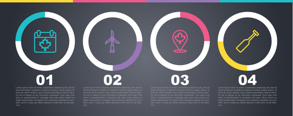 Set line Canada day with maple leaf, Wind turbine, Canadian and Paddle. Business infographic template. Vector