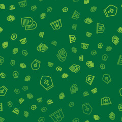 Set line Holy bible book, Pope hat and on seamless pattern. Vector