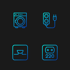 Set line Electrical outlet, Buzzer in electronic circuit, Washer and extension. Gradient color icons. Vector