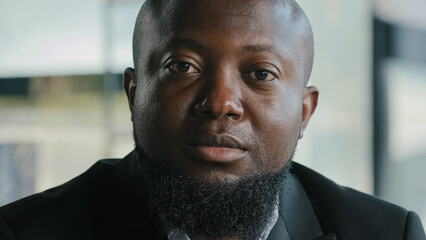 Portrait of sad african man male businessman teacher coach upset serious ethnic biracial bearded...