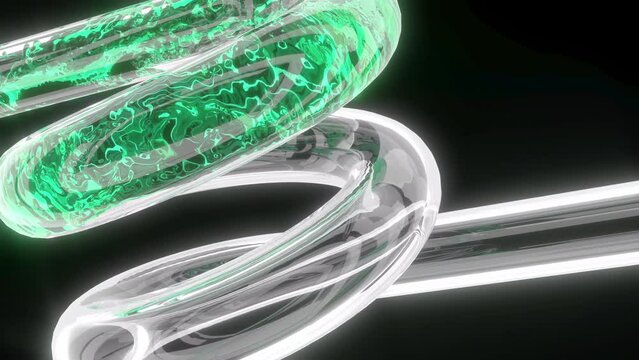 Green liquid glass curve pipe 3d style super slow motion 1000 FPS 4k