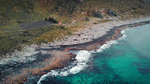 Aerial drone shot of a Norwegian fjord