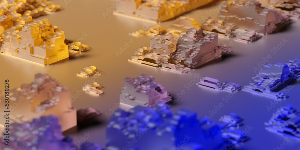 Poster sets of orange and blue glass cubes or boxes array background, abstract modern data visualisation, s