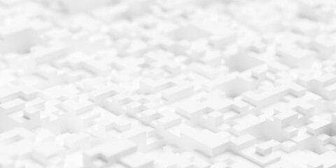 Random offset white square cube boxes block background wallpaper banner template with selective focus