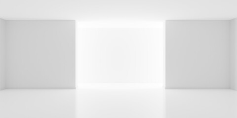 Empty white interior room with indirect light from back, modern architecture template background