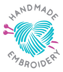 ogo design templates in made and knitted with love, simple linear style - handmade fashion and crafts badges - emblems handmade embroidery, Isolate individual PNG objects.