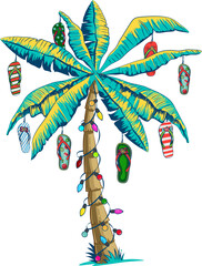 design tropical Christmas, Christmas decoration in tropical style, Christmas style sandals on the beach, Isolate individual PNG objects.