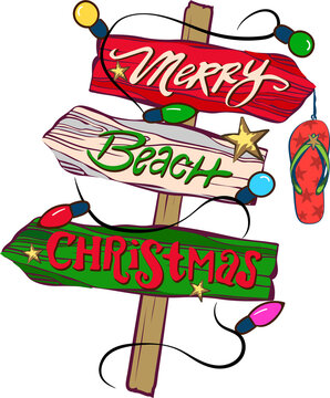design tropical Christmas, Christmas decoration in tropical style, Christmas style sandals on the beach, Isolate individual PNG objects.