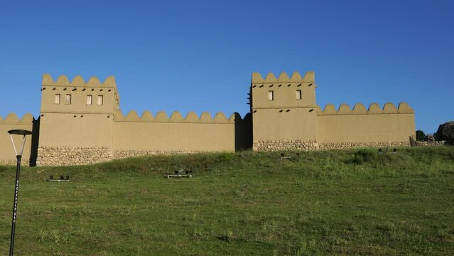 Reconstruction of a part of a fortification at ruins of old Hittite capital Hattusa, Corum, Turkey