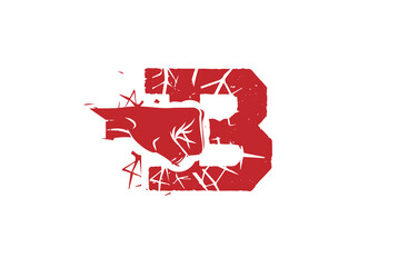 Letter B Punch Logo Design Vector, B grunge effect logo with white background