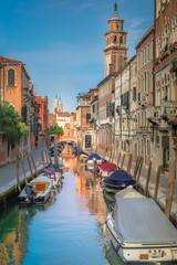 Peaceful Canal scenary in romantic Venice at springtime, Italy