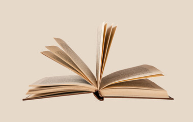 Open book. Turning pages. Novel, encyclopedia, guide. Intelligence, wisdom, education concept.