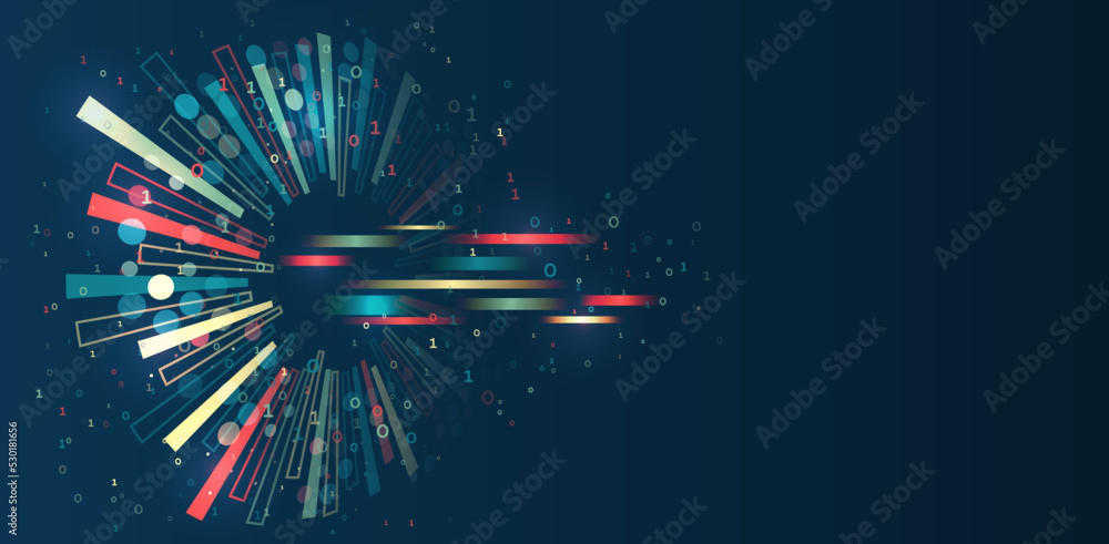 Aufkleber Structuring the flow of information. Data analytics concept. Sorting a large amount of data on a dark background. Big data visualization. Futuristic network or business analytics.