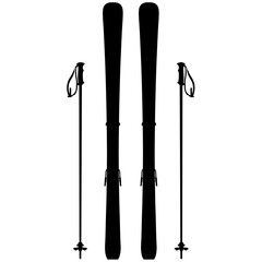All Mountain Ski / Carving Ski / Freeride Ski modern equipment. Ski ,Ski binding and Ski pole for winter sports realistic silhouette
