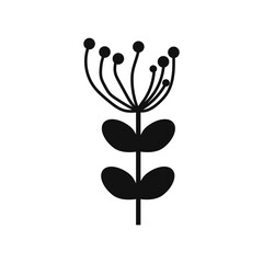 Black Flower and Leafs on white background Vector Illustration