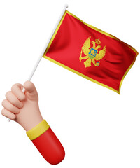 3d cartoon hand holding montenegro flag