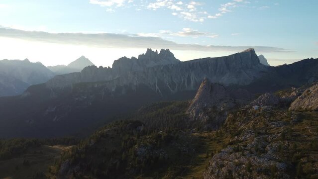 Croda da Lago and Lastoni di Formin Mountain Range Aerial View in Veneto, Italy