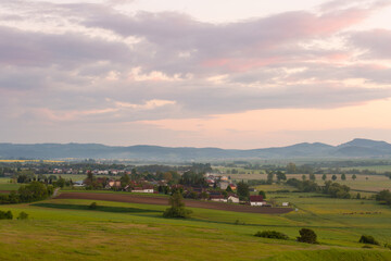 Blazovce village and rural landscape of Turiec basin, Slovakia.