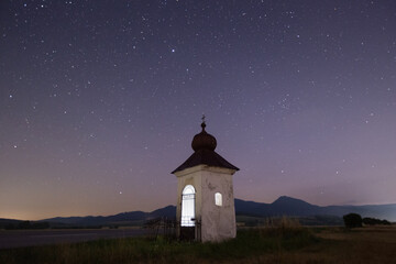 Night sky over the chapel of st. Anna at Klastor pod Znievom village.