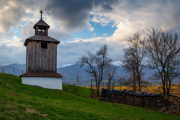 Fototapeta na wymiar Historical bell tower in Nolcovo village, Slovakia.